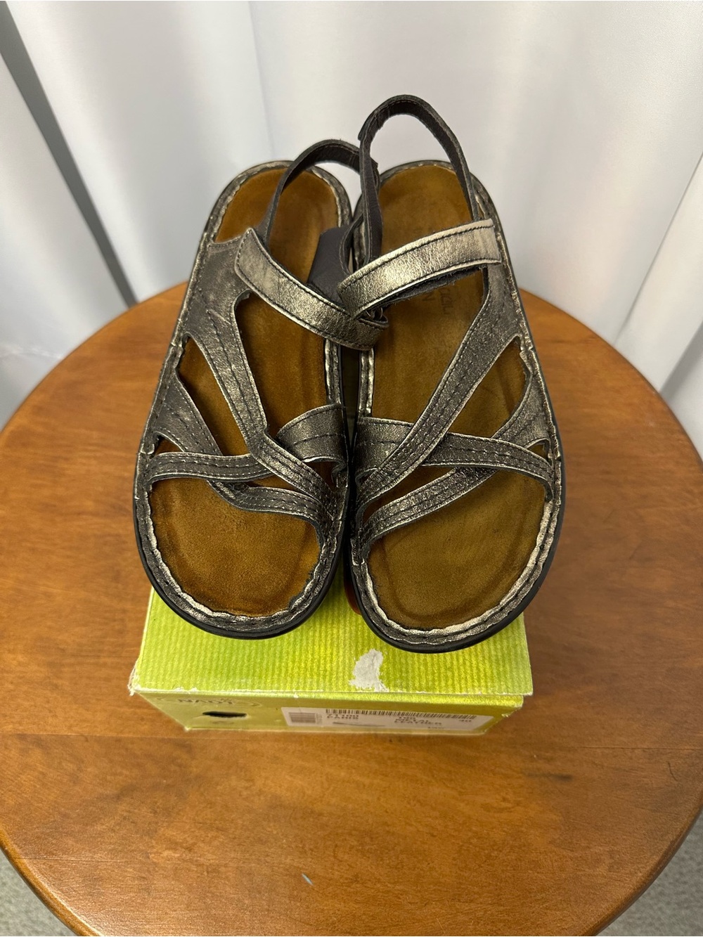 Naot Paris Metallic Pewter Strappy Leather Sandals size 40